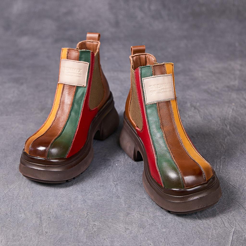 Fashion GKTINOO Autumn Winter Retro Women Genuine Leather Short Boots Square Heels Shoes Thick Sole Casual Ladies Platform Women's Boots