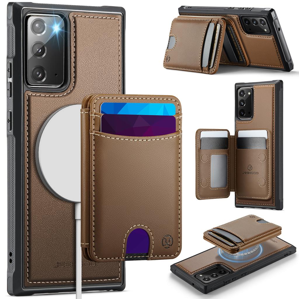 For Samsung Galaxy Note20 Magnetic Case JEEHOOD J10 Leather Back Phone Cover with Detachable Card Holder Kickstand
