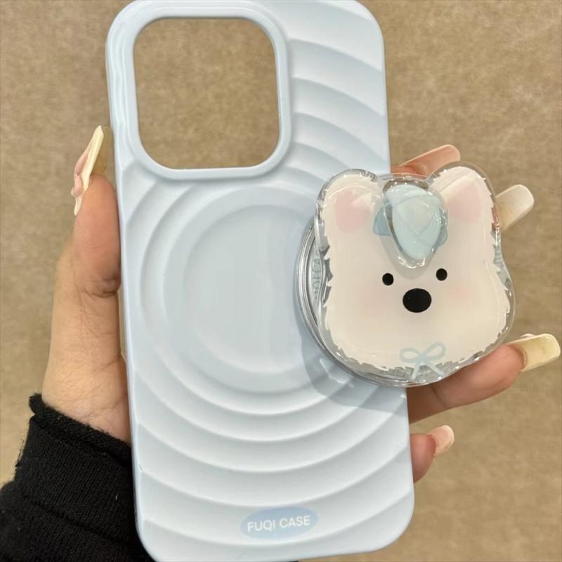 Korean Cute Dog Scallion Rotation For Magsafe Magnetic Phone Griptok Grip Tok Stand For iPhone 15 Wireless Charging Case Holder