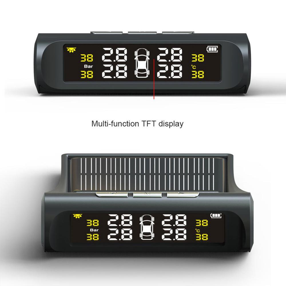 Автомобильная система контроля давления в шинах TPMS, система мониторинга внешнего манометра, сигнализация с 4 датчиками, работающая на солнечной энергии, цифровой ЖК-дисплей, охранные системы сигнализации