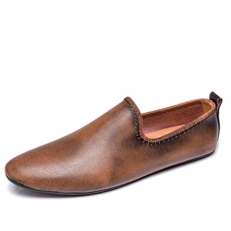 Мужская повседневная обувь из натуральной кожи Модные мужские лоферы Ручная работа Мокасины Уличные слипоны Мужские элегантные туфли для вождения