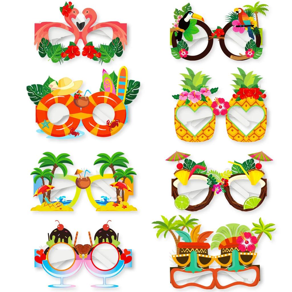 Hawaii Party Paper Glasses Summer Beach Party Gifts For Kid Flamingo Parrots Glasses Photo Props Tropical Aloha Luau Party Decor
