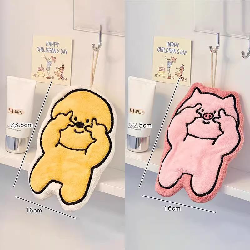 Милое мультяшное полотенце для рук из кораллового флиса - Вышитое, Супервпитывающее, Идеально для кухни, ванной комнаты или детей.