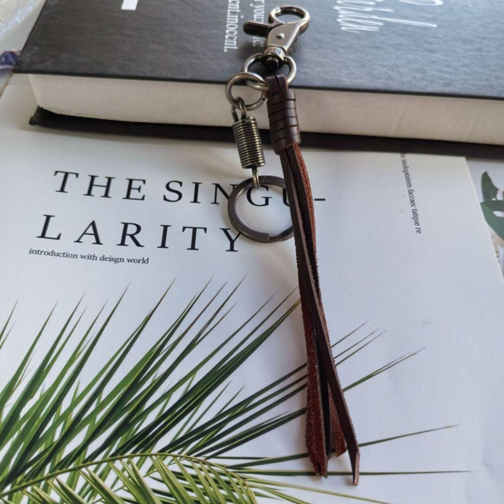 Handmade Cowhide Tassel Key Chain Cowhide Car Keychian Genuine Leather Keychain Gift
