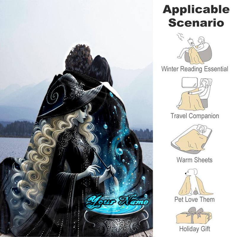 1PC Custom Name Witchcraft Spell Magic Night flannel blanket versatile,all-season throw suitable for the living room,bedroom,camping,travel,and gift