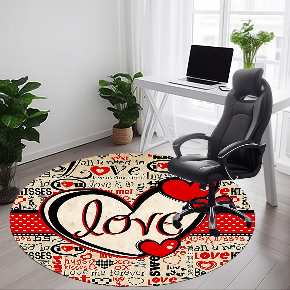 1pc Love Hearts Decor Carpet for Office Non-Slip, Round Carpet, Soft & Comfortable, Carpet for Office, Lightweight Round Floor Mat yy251226076