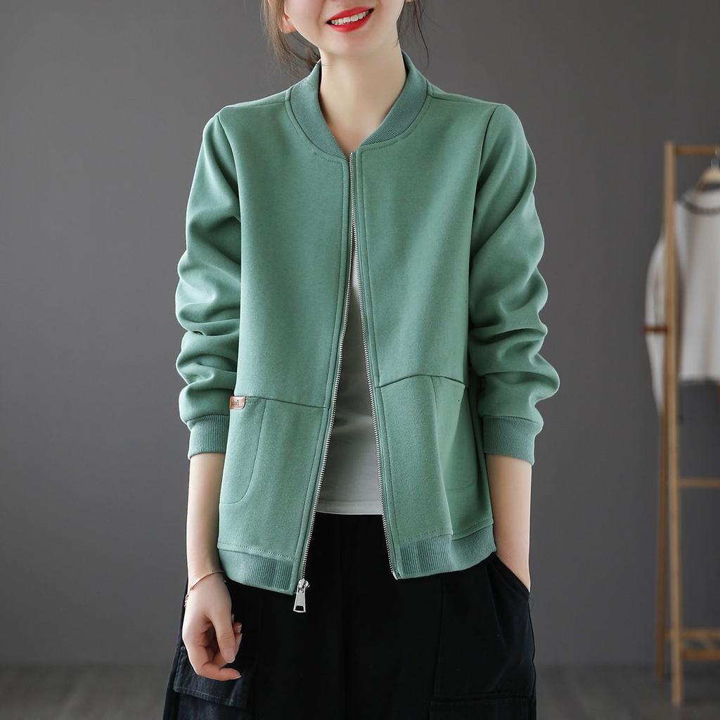 Women's Short Jacket Women's Spring and Autumn Loose Zipper Cardigan Sweater Middle-aged Mother Casual Baseball Uniform