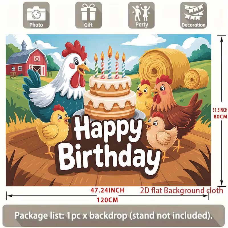 2D Cartoon Barnyard Birthday Backdrop Chicken Farm Theme Background for Children