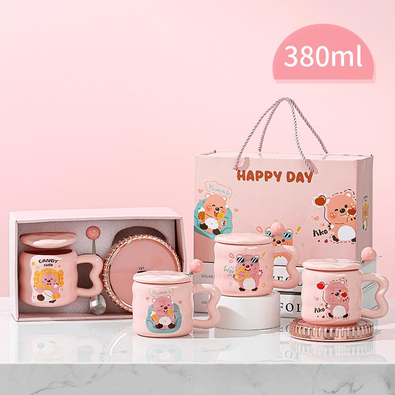 Интернет-знаменитость Бобер чашка для воды Милая девушка сердце чашка мультфильм керамическая чашка с крышкой ложка высокая ценность кружка кофейная чашка