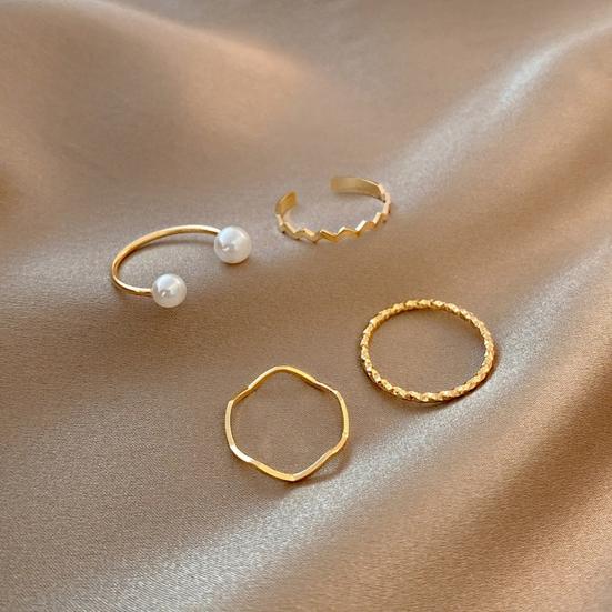 4 шт./компл. комплект женских колец различной формы, нерегулярный искусственный жемчуг, полированный, гладкий, открытый, регулируемый, ювелирные изделия на безымянный палец на костяшке пальца