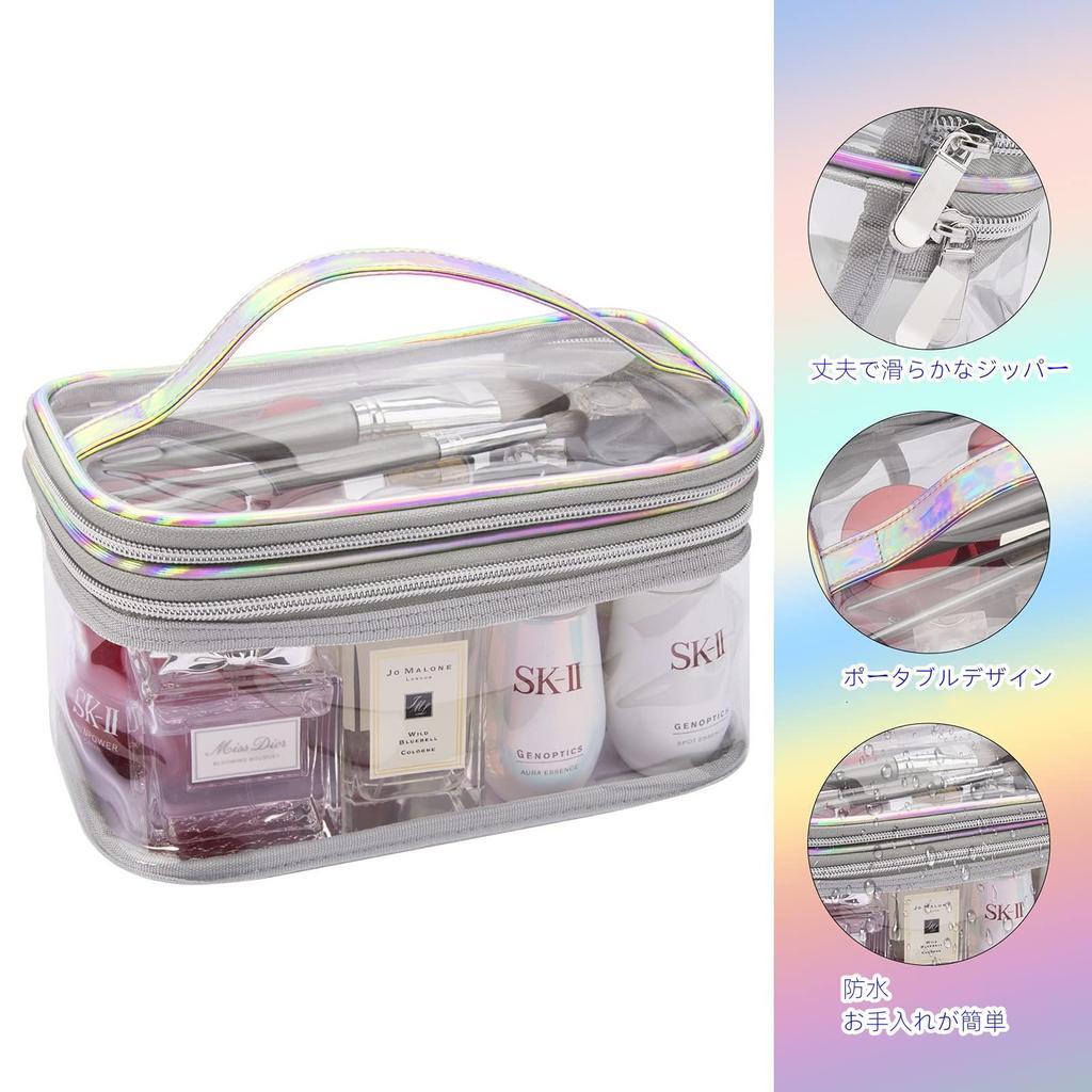 Aylashine Transparent Girly Makeup Visible Beauty Desktop Makeup Travel Storage Clear Rainbow Toiletry Bag with Top Travel Bag Bag, Simple,
