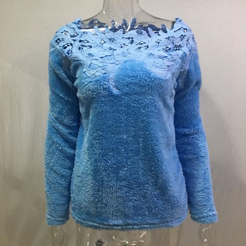 QICED Женский однотонный свитер с длинными рукавами и кружевом в стиле пэчворк