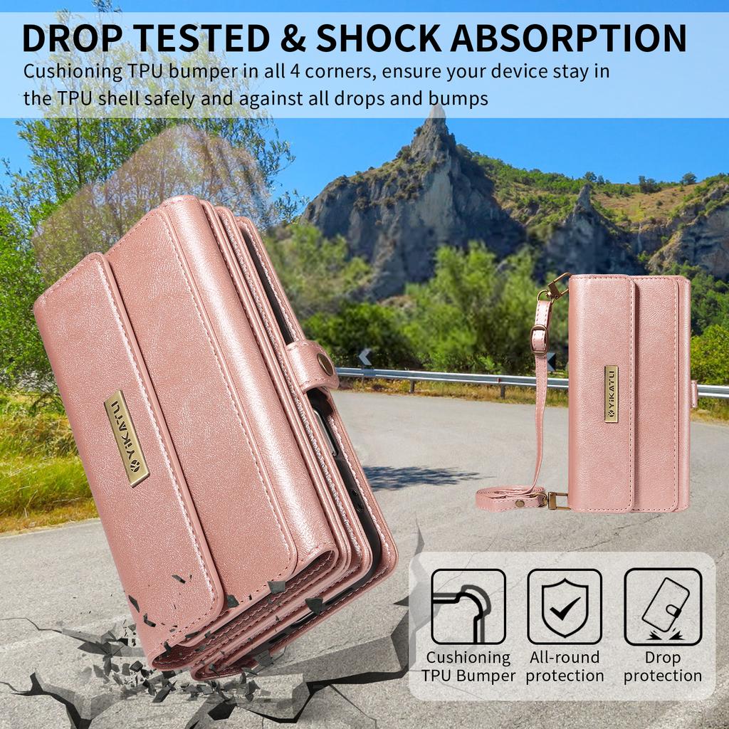 For Samsung Galaxy A06 4G/Galaxy A06 5G/Galaxy A07 4G Case YIKATU YK-008 Zipper Wallet Leather Phone Cover with Shoulder Strap