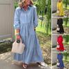 Women's 3/4 Sleeve Maxi Dress Button Up Lapel Swing Dress with Pockets A-line Ruffles Tiered Beach Sundress