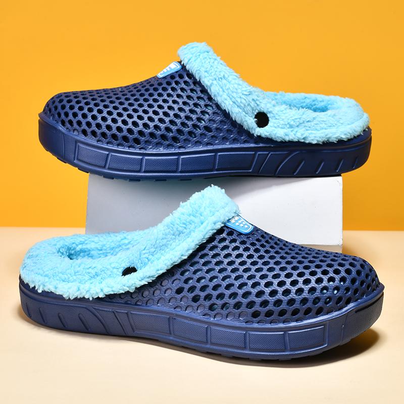 Fashion Winter Men's Slippers Warm Fur Outdoor Comforty Couple Shoes Thick Sole Plush Home Shoes Men Women Anti-slip Slides Garden Shoes