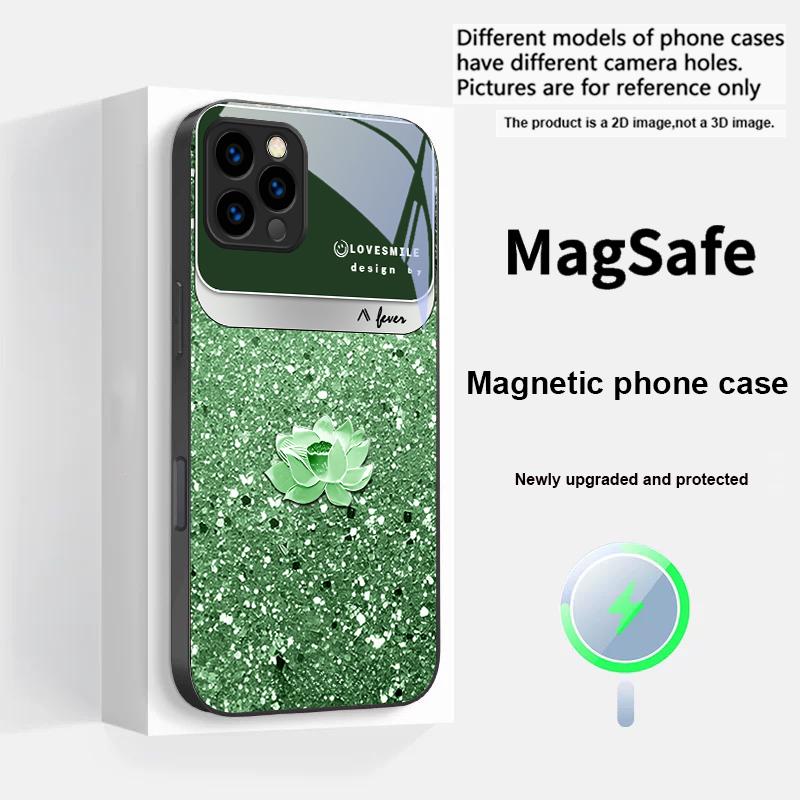 Розовый градиентный лотос Для iPhone 17 Pro Max 16 E 15 14 13 Plus 12 mini 11 17 Air XR Xs Max 7 Plus Magsafe Стеклянный чехол для телефона
