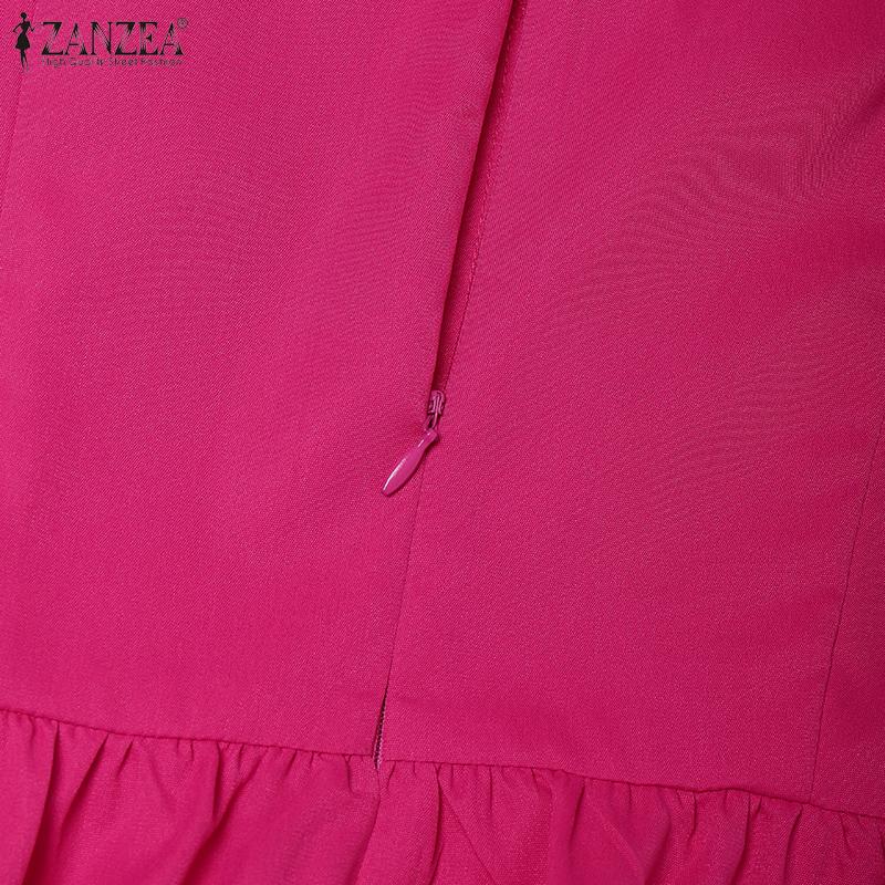 ZANZEA Женское летнее повседневное длинное платье с V-образным вырезом и коротким рукавом