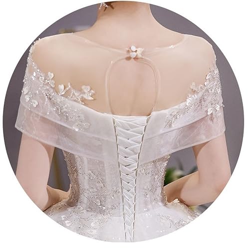 [Housaku Co., Ltd.] Свадебное платье, Великолепное с круглым вырезом, с короткими рукавами-крылышками, классический дизайн, официальное платье, для выступлений и вечеринок (M)