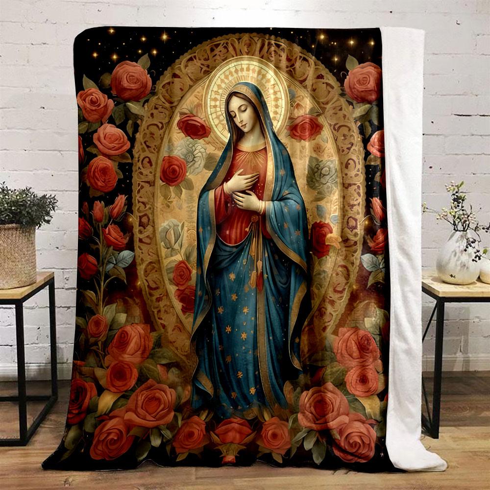 Our Lady of Guadalupe Rose Blanket Printed Blanket for Living Room Bed Couch lunch break Soft Cozy Blanket for Friend's festival Gift