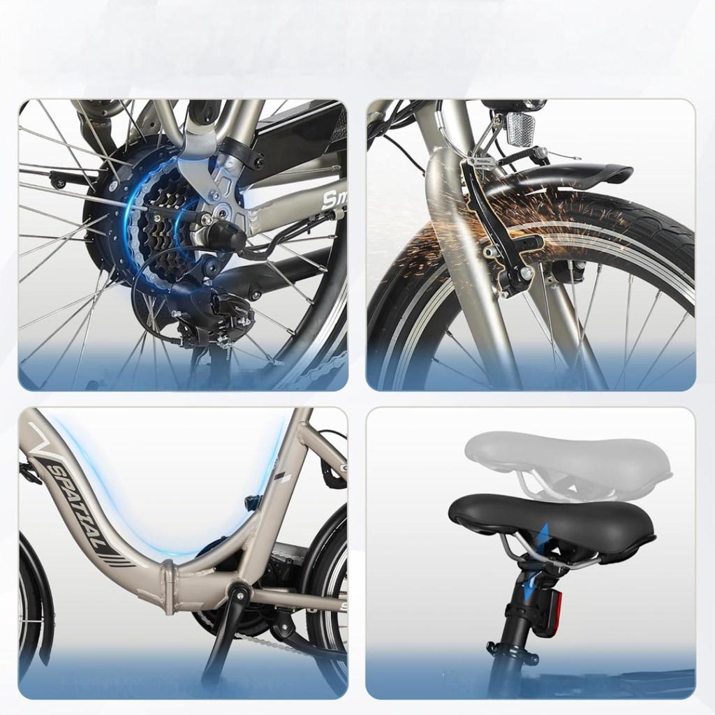 Foldable Electric Bike Spatial SPA2002 250W Motor 36V10.4Ah Battery 25km/h Max Speed 50km Max Range Shimano 7 Speed