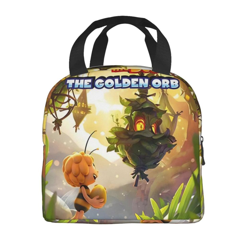 Maya The Bee With Flowers Cartoon Insulated Lunch Bags Food Bag Portable Thermal Cooler Lunch Boxes For Picnic