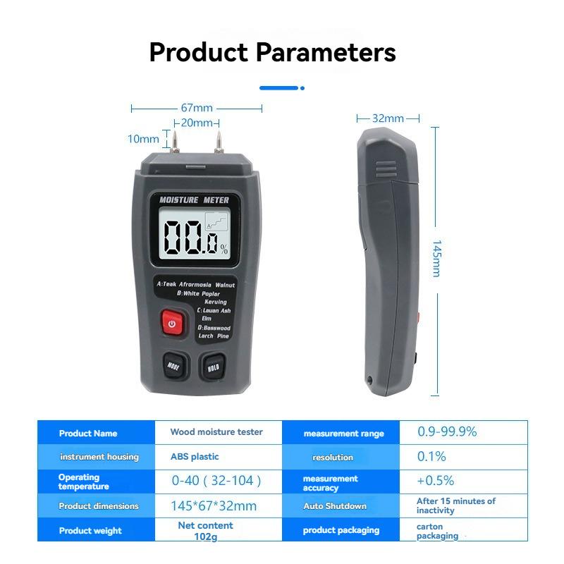 Digital Wood Moisture Meter for Timber Floor Cardboard Black