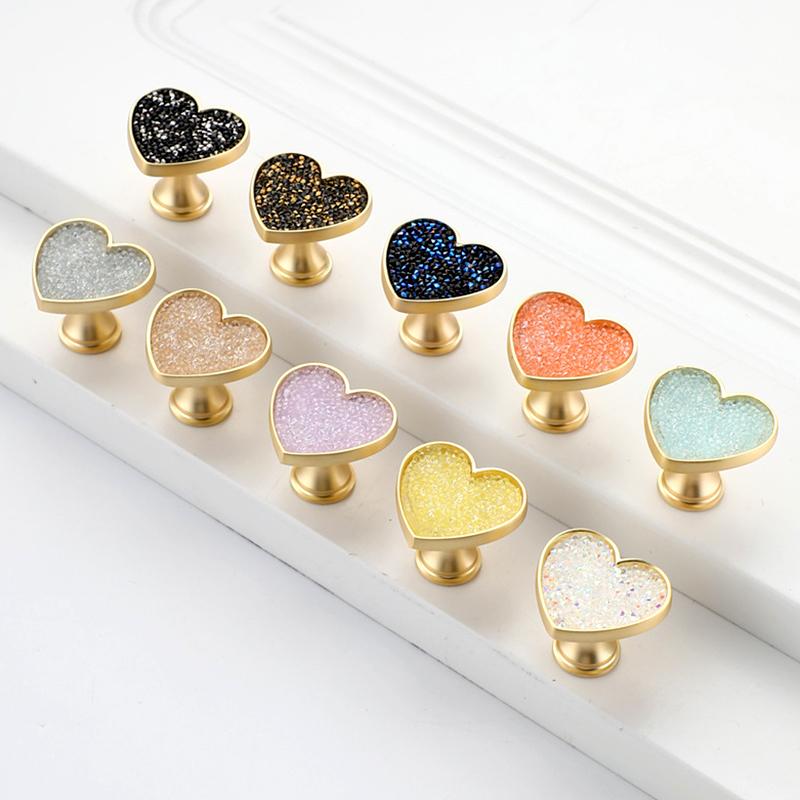 2 шт. Ручка для ящика Оригинальность Без пробивки Мультяшная С бриллиантом Современная ручка-кнопка для ящика Тяга Форма сердца Металлическое основание