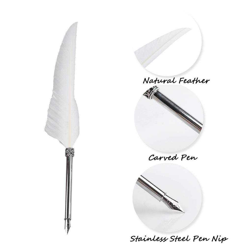 Перьевая ручка Перьевая ручка для макания Набор с бутылочкой чернил Перьевая ручка Настольная ручка Ручка для подписи Ретро Европейский стиль с подарочной коробкой (белый)