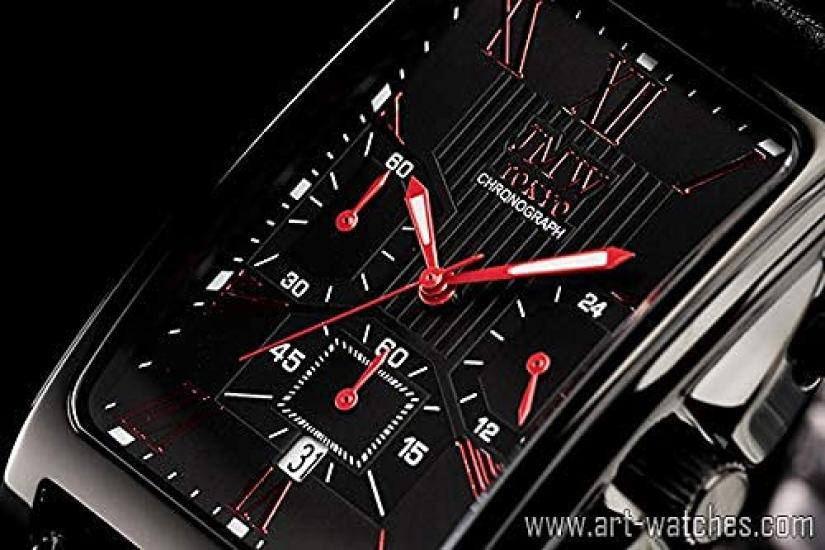 JMW TOKYO Square Black Square Rectangular Limited Edition Seiko Quartz Leather Genuine Simple Popular for Day Gift to 300 pieces Men's Watch, & Red,