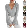 Women's Fall Winter Long-sleeved Tops V-neck Sexy Slim Striped Long-sleeved Bottoming Knitted Sweater