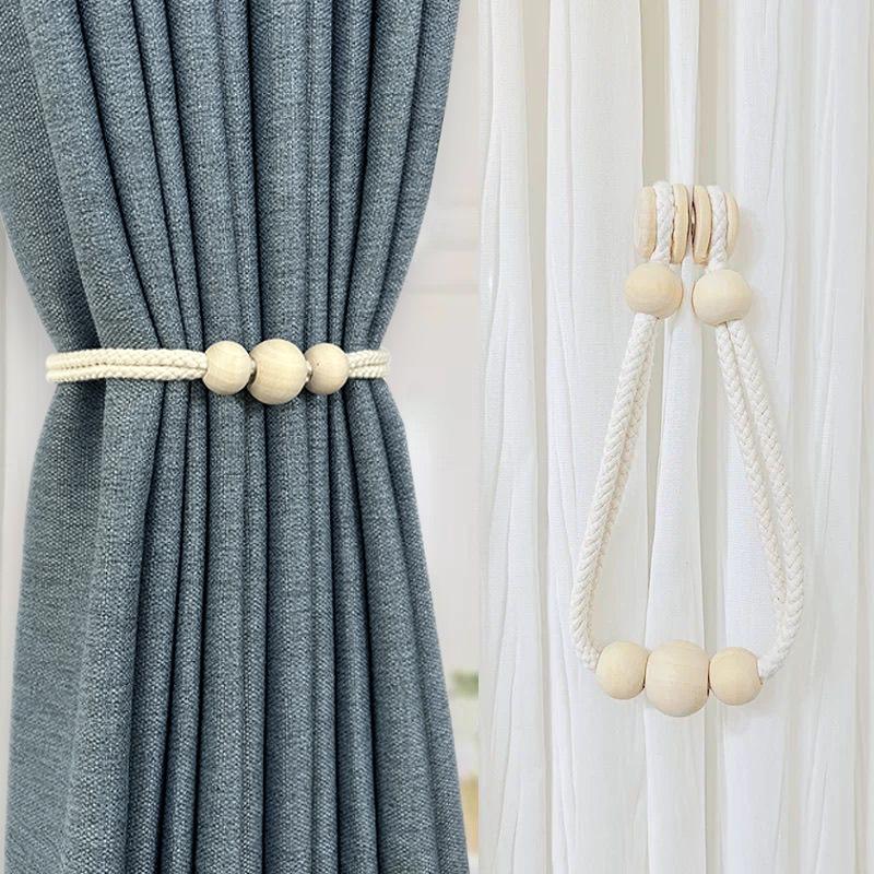 Пара новых деревянных штор из бусин, магнитных завязок для хлопковых марлевых штор с магнитной фиксацией