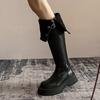 Черные ботинки на толстом каблуке и платформе в ретро-британском стиле, женские, осень-зима 2024 года, новые ботинки, высокие и тонкие рыцарские сапоги