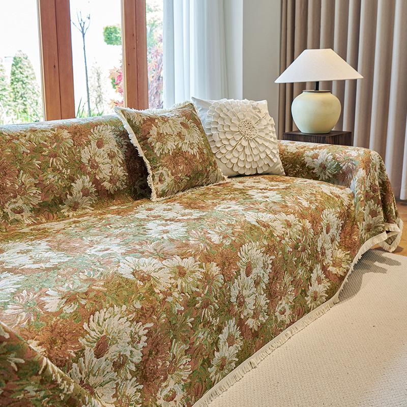 Бохо Ретро Чехол на диван Хлопково-льняная ткань Противоскользящий и Грязеотталкивающий Всесезонный Защита от царапин Цельный Чехол на диван Плед