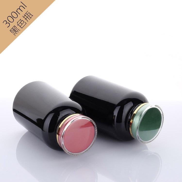 Бутылка-капсула из ПЭТ черного цвета, светонепроницаемая, 300 г, для пищевых добавок и лекарств