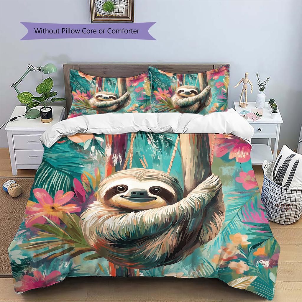 Jungle Sloth Pattern Bedding Quilt Set Home Decoration Gift (1 * duvet cover + 2 * pillowcase without core)