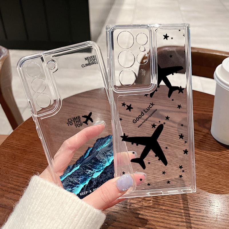 Airplane Print Clear Slim Phone Case For Samsung Galaxy S25 Ultra S24 FE S23 S22 A56 A36 A16 A55 A35 Soft Silicone Shockproof Transparent Bumper Cover
