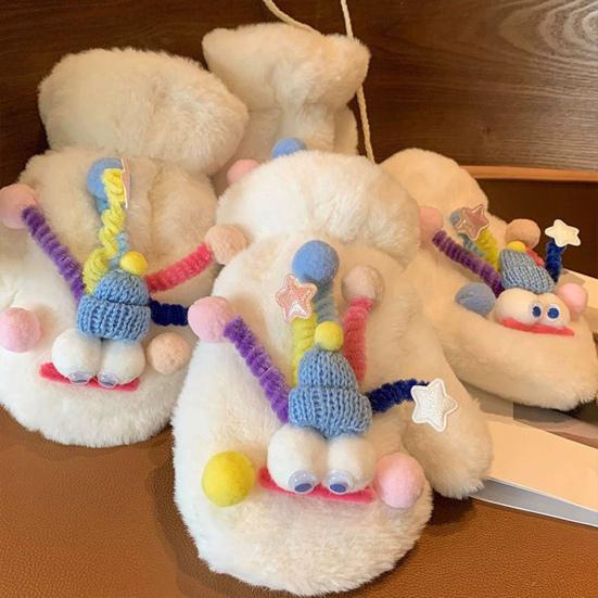 Winter Fuzzy Gloves Women Cartoon Warm Gloves Cute Thickened Fleece Lined Gloves for Indoor Outdoor Exercise Driving
