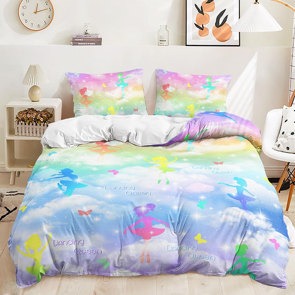 Набор стеганого одеяла и постельного белья из трех предметов с платьем принцессы балерины для детской комнаты