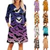 Women's Fashion V-neck Casual Beach Dress Three-quarter Sleeves Halloween Print Dress