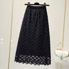 Knitted Midi Skirt for Winter Women Mid To Long Style with Crochet Lace A-line Wrapped Buttocks Skirt Thick Winter Skirt