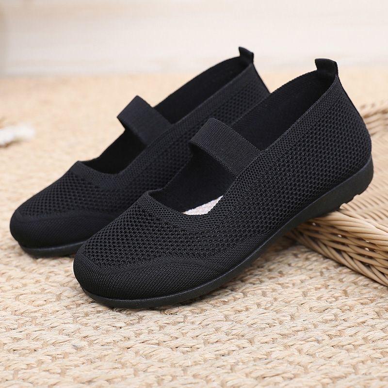 Летние туфли из ткани «Старый Пекин», женские сетчатые полые, с неглубоким горлом, дышащие, с одной педалью, мягкая подошва, нескользящая, для мам среднего и пожилого возраста, одиночные туфли