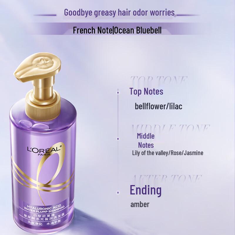 Шампунь L'Oréal с гиалуроновой кислотой и чайным деревом, с эфирными маслами - Питательная и прозрачная формула.