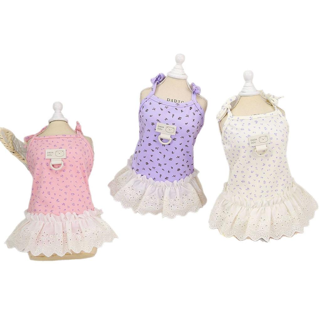 Pet Clothes Spring and Summer New Suspender Princess Dress Tulip Suspender Teddy Dog Small Fresh Floral Pit Strip Skirt