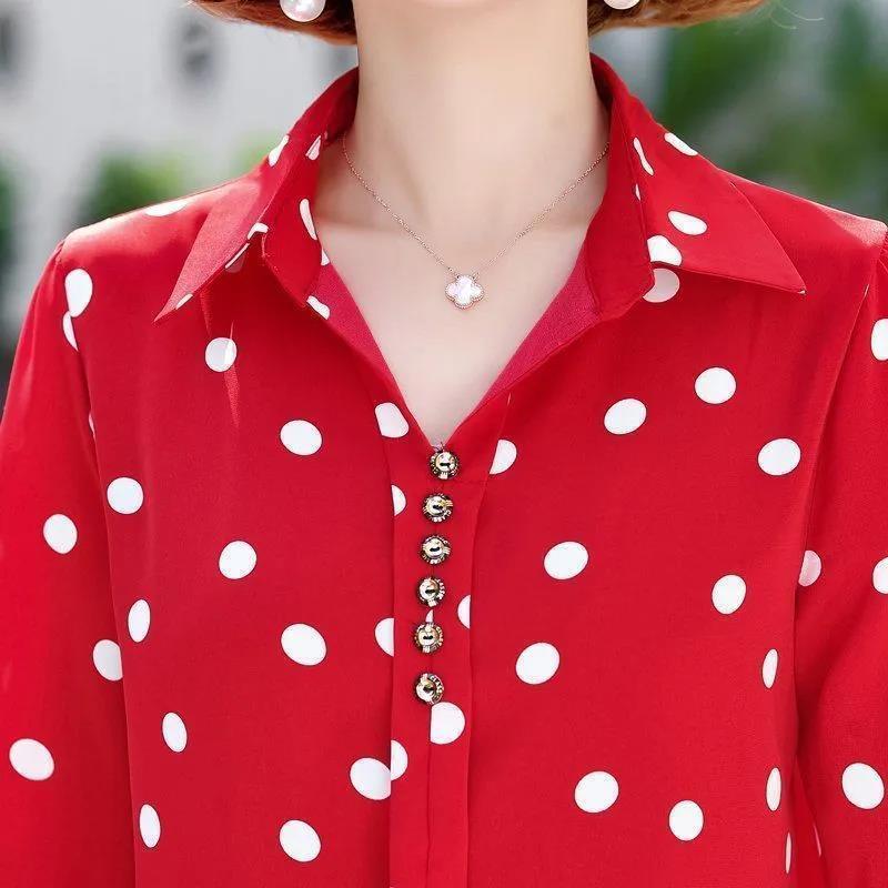 Polka Dot Shirt Women's Summer Short Sleeved Casual Shirt Mid Sleeved Top