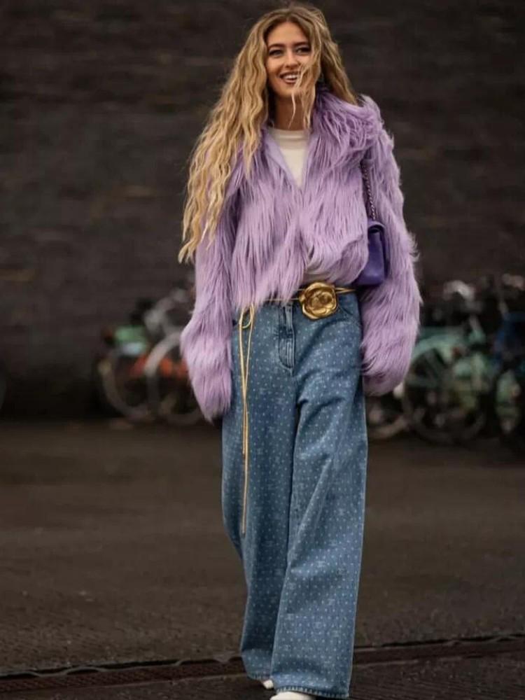 2025 Purple Eco-Friendly Fur Women's Thick Fluffy Coat - Versatile Korean Style