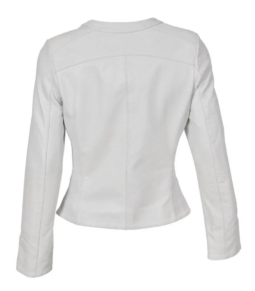 New Trendy Women Stylish Jacket White Leather Lambskin Handmade Casual Soft Fit