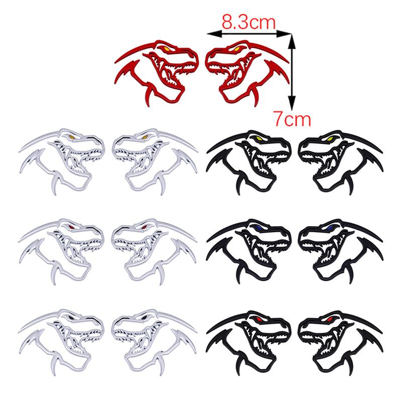 2Pcs Metal Hollow Style Tyrannosaurus Rex Totem Badge Dinosaur Head Emblem Stickers For TRX Raptor Accessories