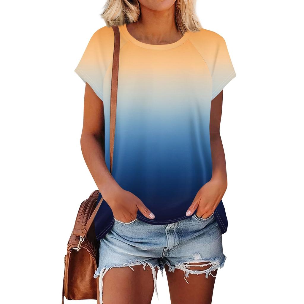 Women's Short Sleeve T Shirts Round Neck Cute Tunic Tops Basic Tees Blouses Loose Fit Pullover
