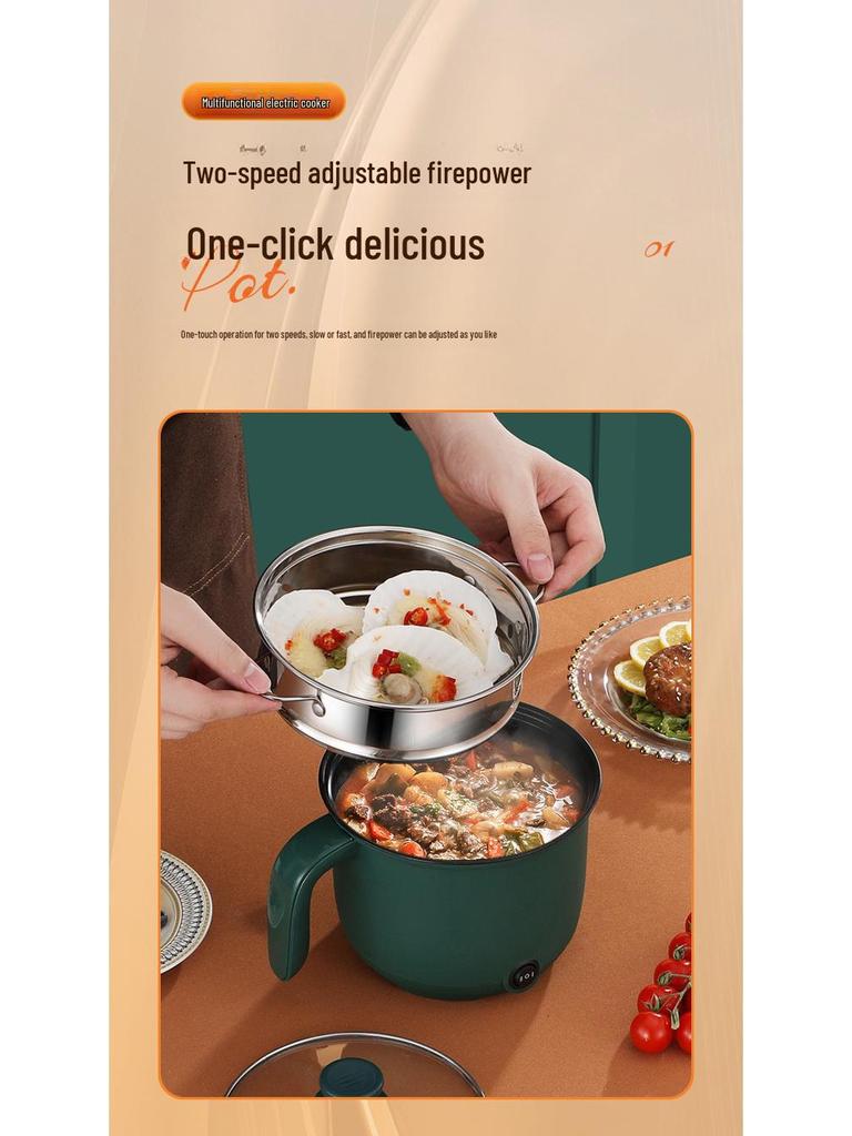 Компактная многофункциональная электрическая лапшеварка: Сковорода с антипригарным покрытием и кастрюля из нержавеющей стали для общежитий