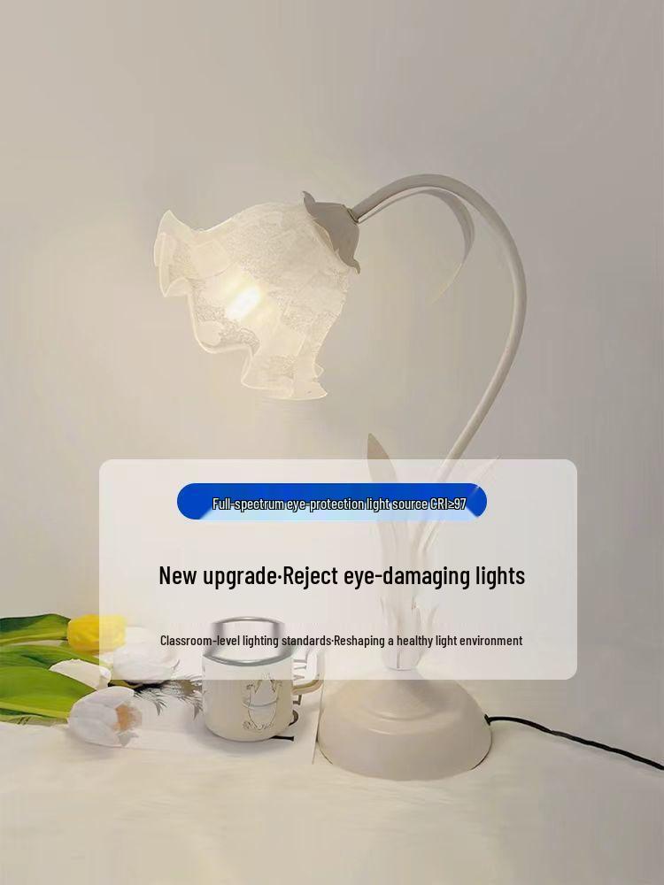 Ins Style Floral Bedroom Bedside Lamp for Teens - Eye-Caring Night Light & Study Desk Lamp